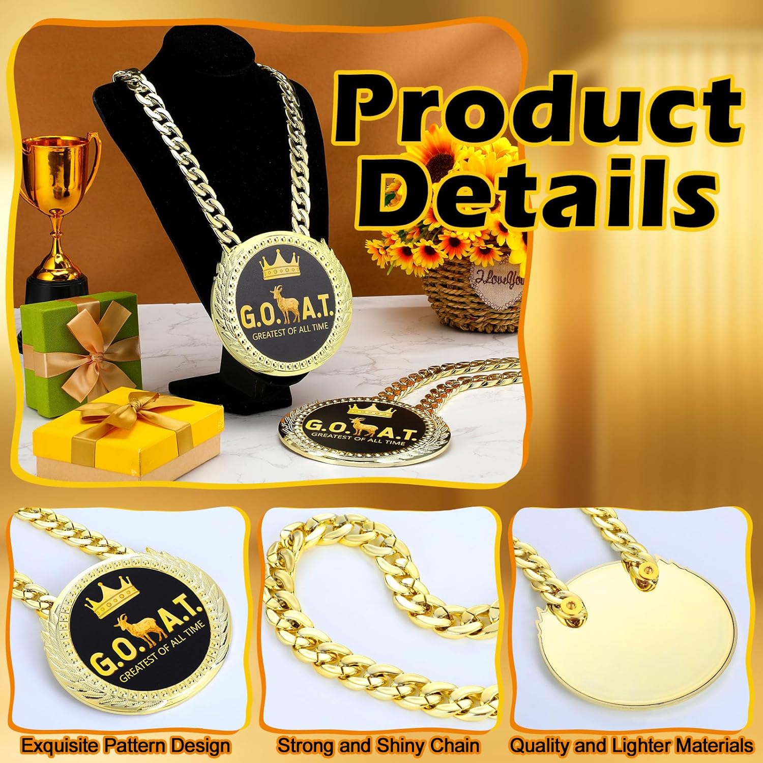 GOAT / MVP Turnover Chain - 6" Big Gold Awards Medal